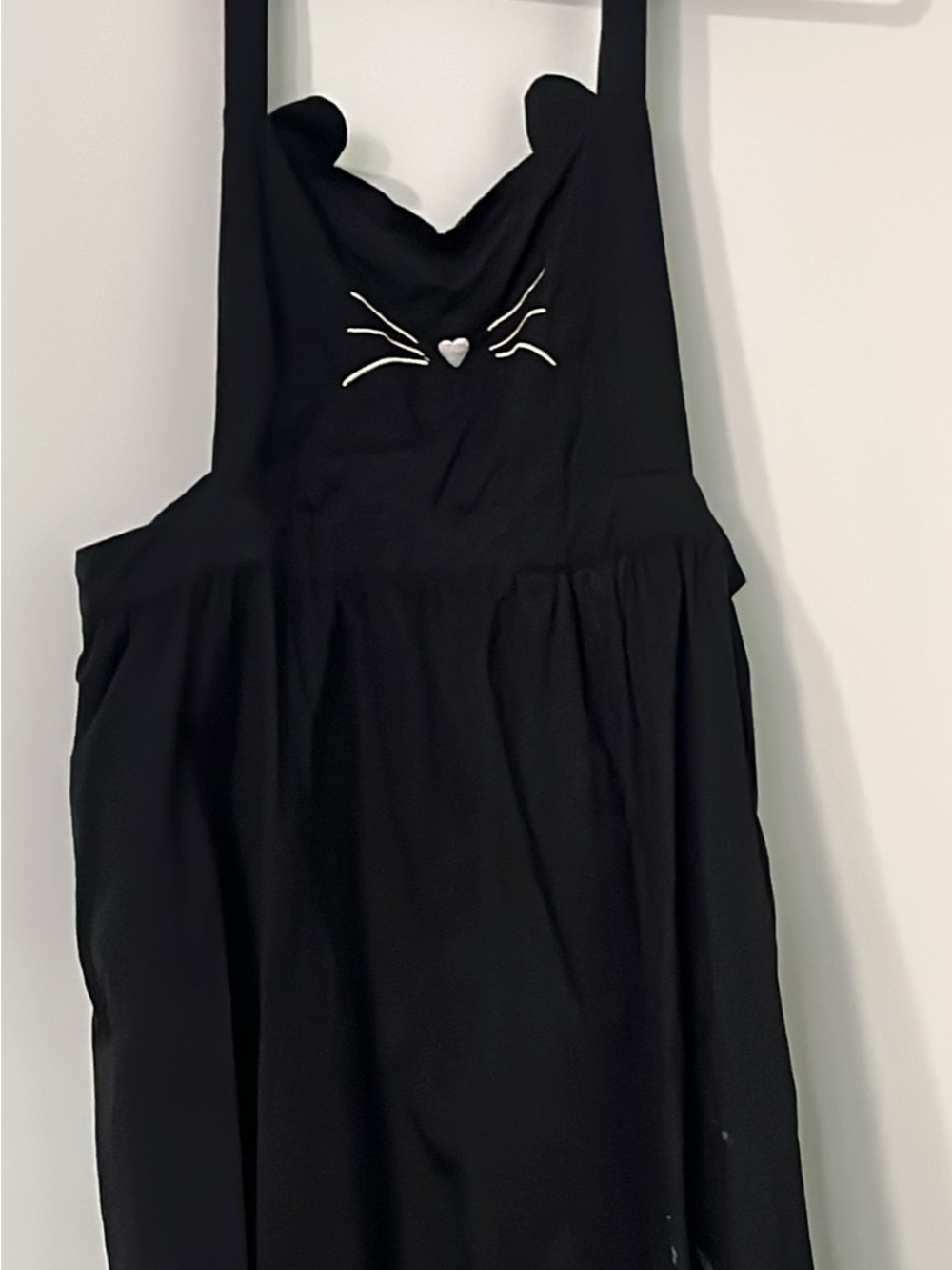 Black Cat Pinafore-Style ModCloth Dress with Heart Detail